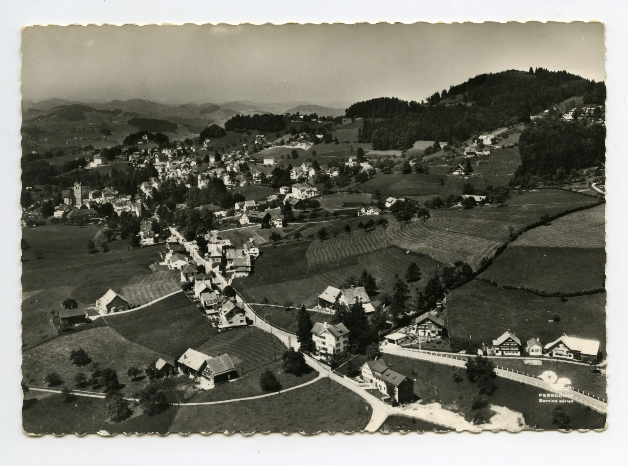 Lortanne, Gremm mit Krankenhaus, Dorfkern bis Eggli. Blick Richtung AR-Hinterland, Fürstenland (vgl. Hc.14-12)