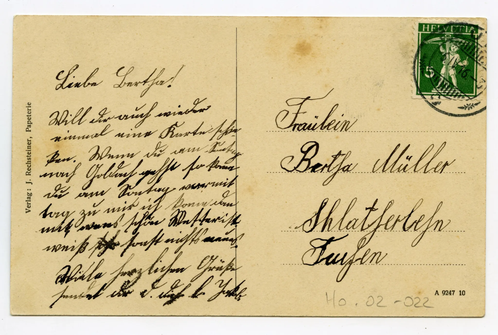 Rückseite mit Text