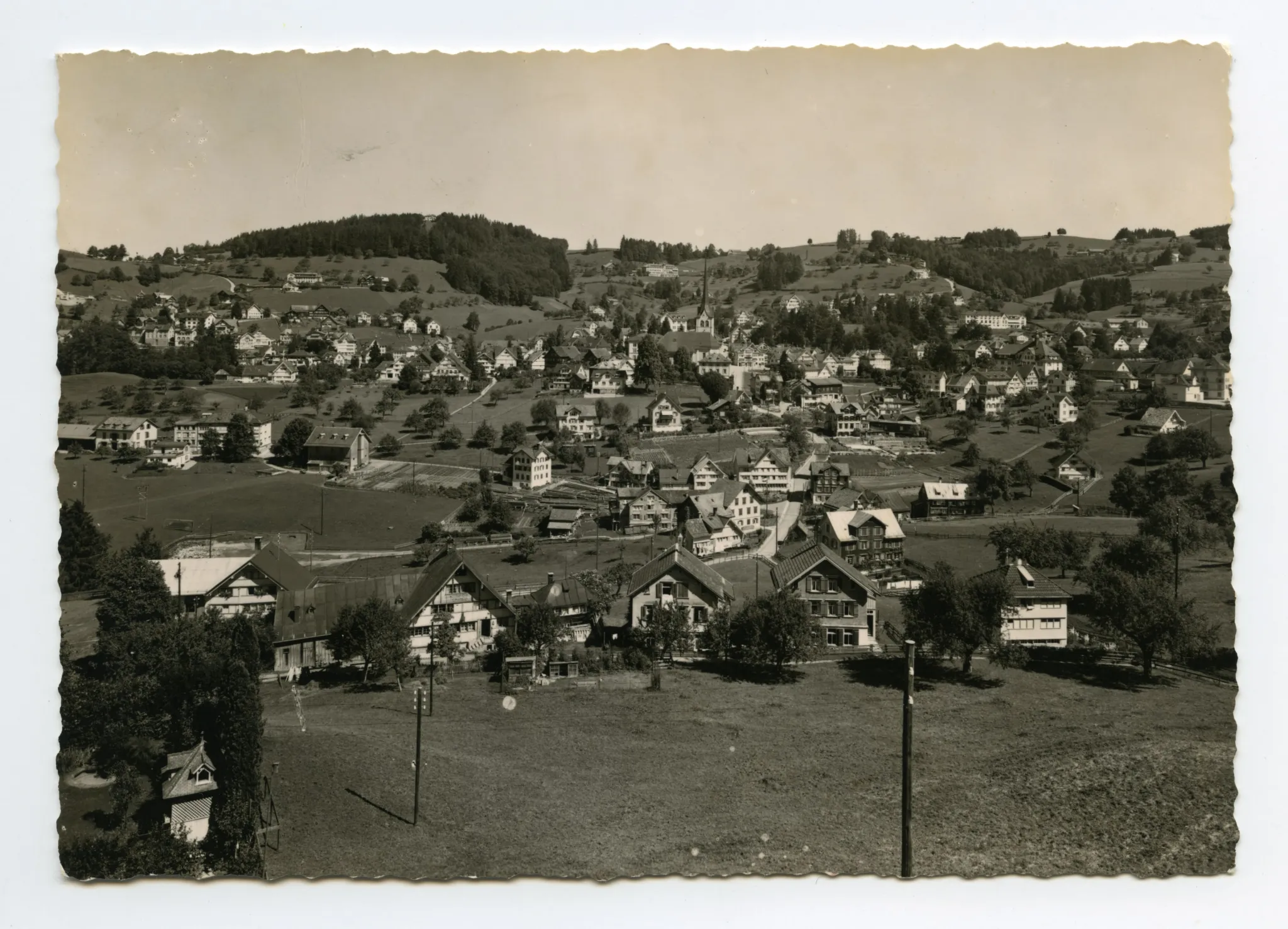 vom Schönenbüel gesehen, mit Fernblick, Bad Sonder, Krankenhaus, Bahnhof. Blick zu Frölichsegg, Schäflisegg