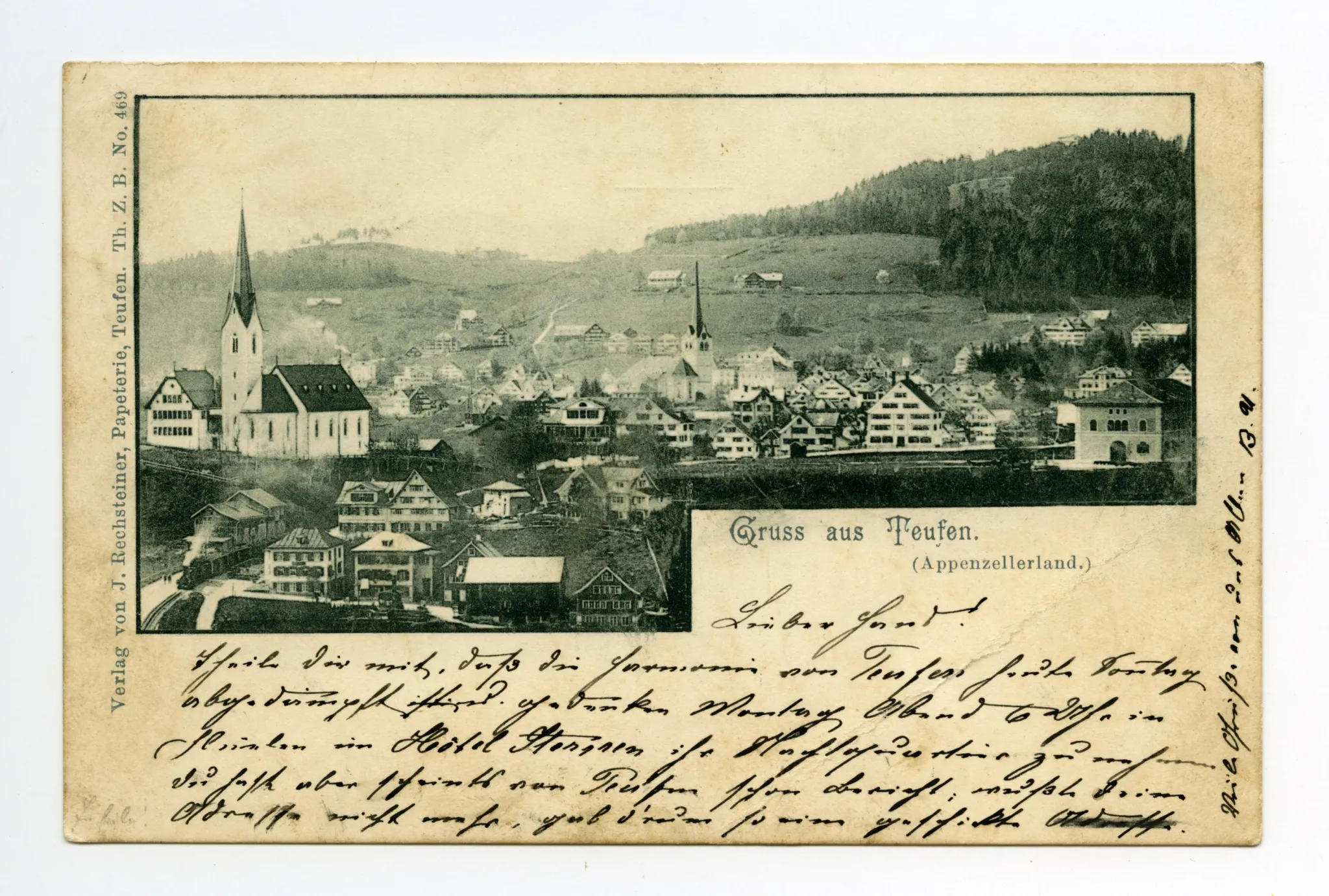 im Vordergrund Sammelbüel mit alter Kath. Kirche; Zeughaus, Grubenmannkirche, Blick zu Fernblick / Frölichsegg (vgl. Hc.16-01)