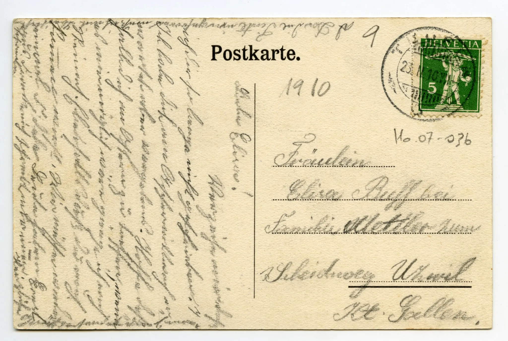 mit Dampfzug-Komposition und Pferdefuhrwerk, Blick zu Lortanne und Eggen-Höhenweg (vgl. Hc.19-02)