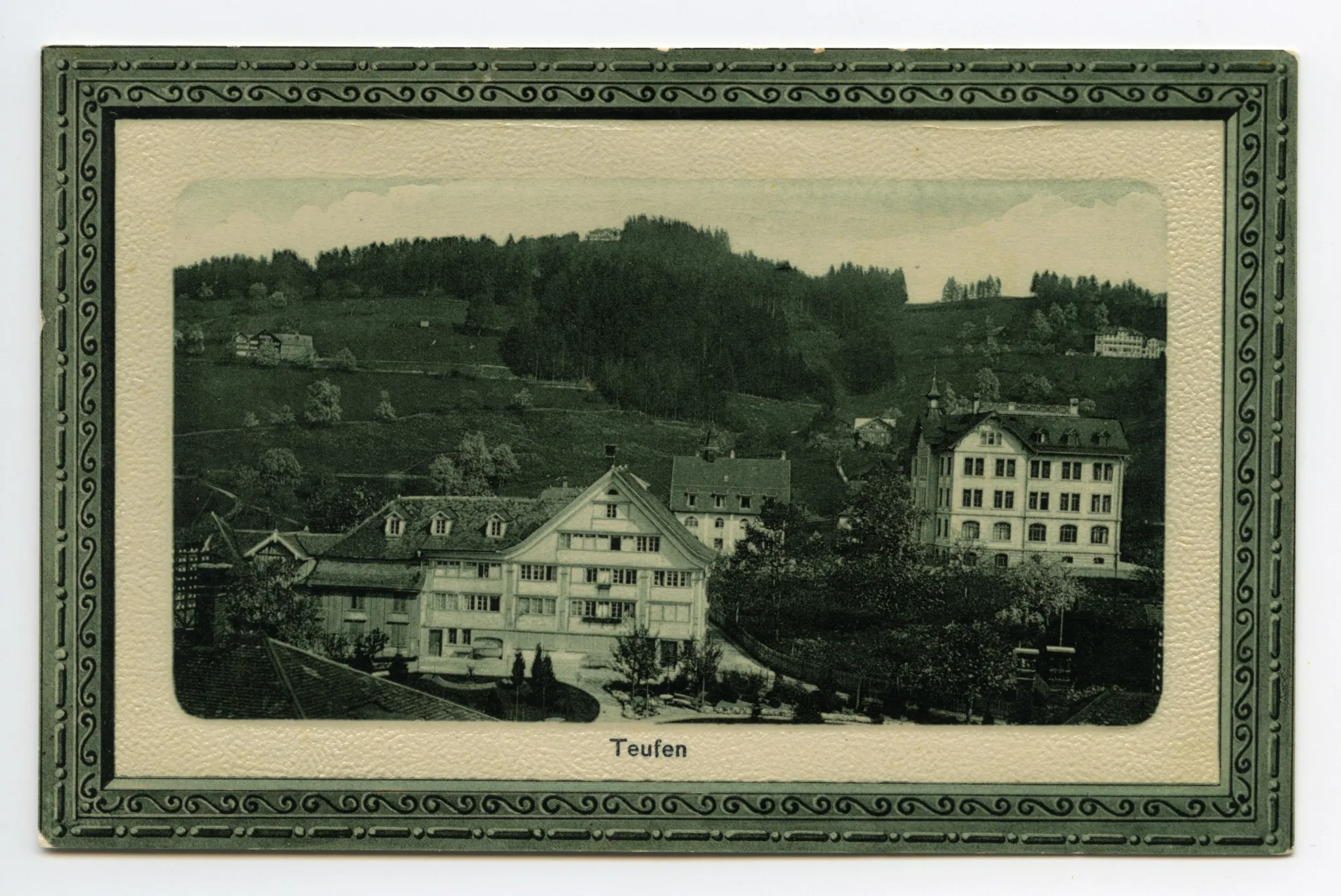 Karte mit Ornamentrand, Ansicht mit Methodistischer Kirche und Bad Sonder