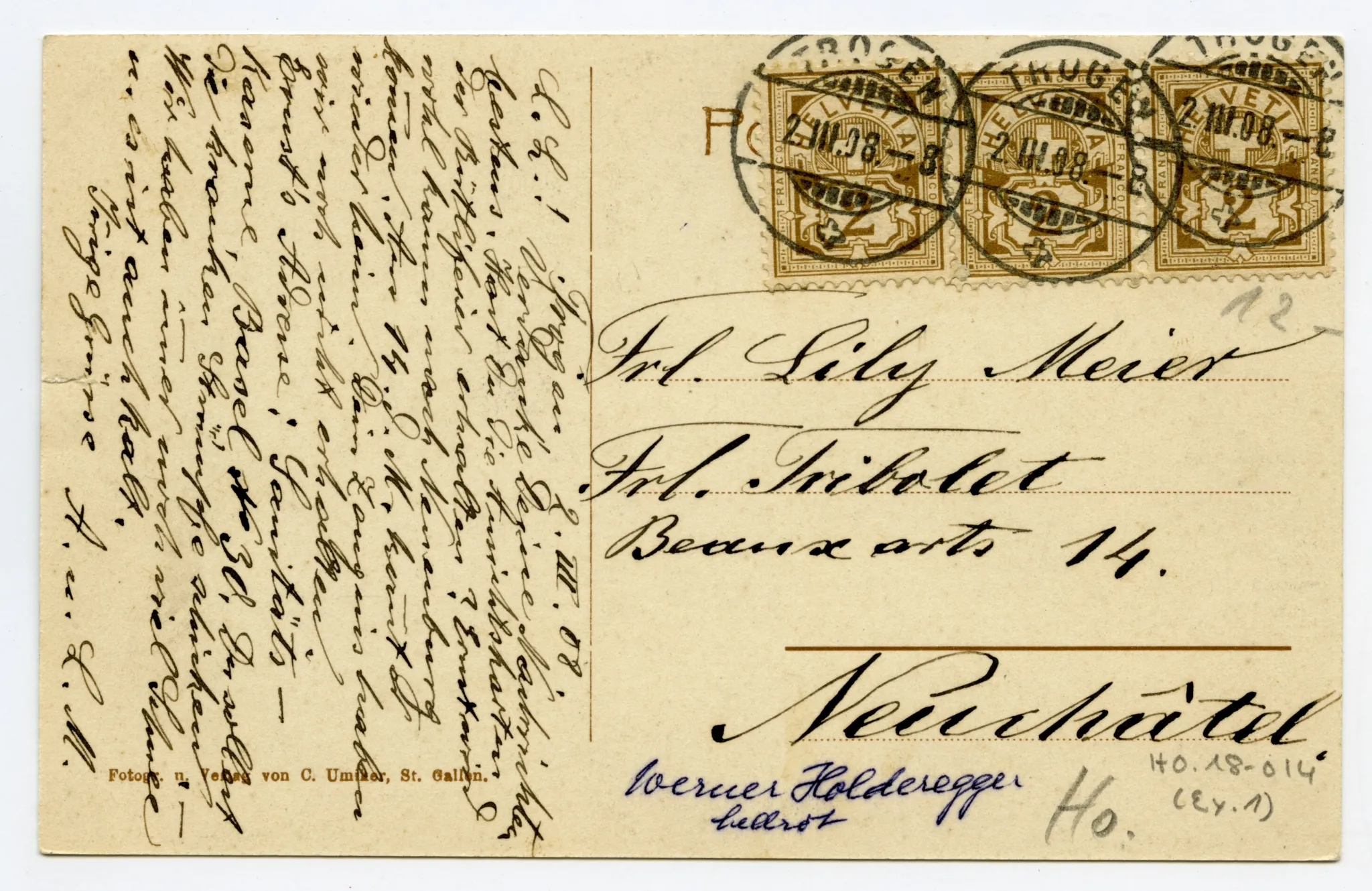 Ansicht mit Lehrgerüst, Karte 1: 1. Bauphase; Vgl. Hc.12-03; Karte 2: 2. Bauphase; Karte 3: 3. Bauphase mit bereits teilweise abgebautem Lehrgerüst und alter Gmündertobelbrücke im Vordergrund