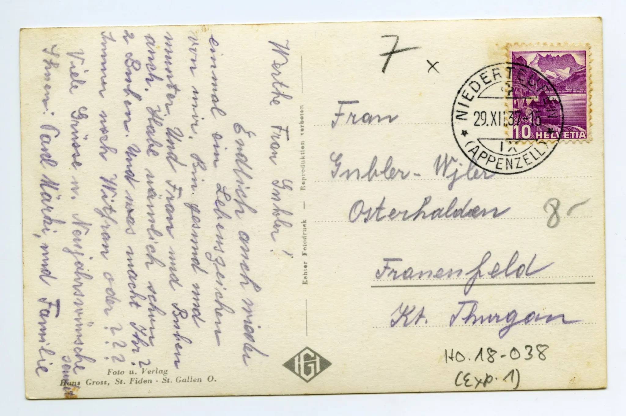 Ansicht der fertiggestellten Brücke Richtung St. Gallen; eingeweiht im Oktober 1937; Karte 1: mit Fahnenschmuck zur Einweihung