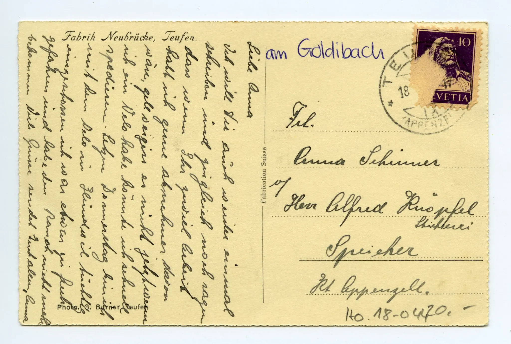 Ansicht von Südwesten mit Fabrik am Goldibach (ehemals Spinnerei in der Göbsi)