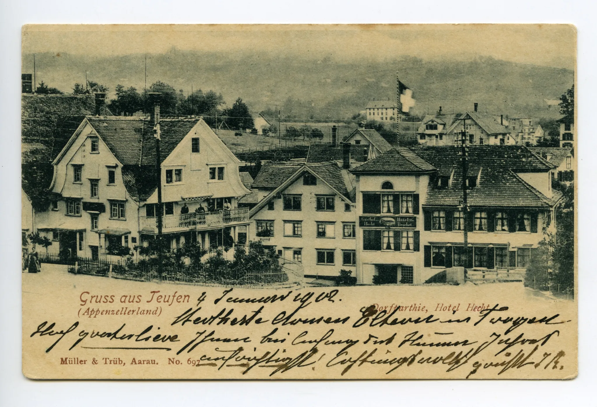 Ansicht aus Norden mit Kornhändlerhaus (vgl. Hc.08-01, Karte identisch, Stempel 1902)