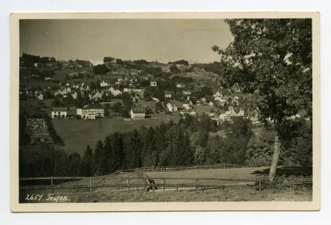 ab Schönenbüel, im Vordergrund Friedhof/Bächli, Blick zu Bad Sonder, Schäflisegg (mit Schnee)