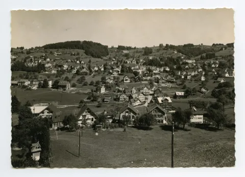 vom Schönenbüel gesehen, mit Fernblick, Bad Sonder, Krankenhaus, Bahnhof. Blick zu Frölichsegg, Schäflisegg