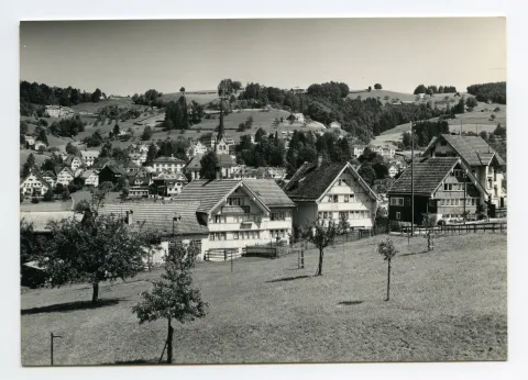 vorne Schönenbüel mit Speisewirtschaft Schönenbüel, mit Krankenhaus, Bad Sonder. Blick zu Schäflisegg, Hüslersegg