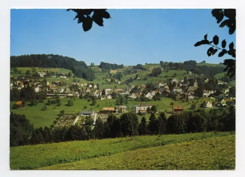 im Vordergrund Friedhof/Bächli, mit Stofel, Fernblick, Bad Sonder, Krankenhaus/Schwesternhaus, Blick zu Schäflisegg/Hüslersegg (vgl. Hc.15-38)