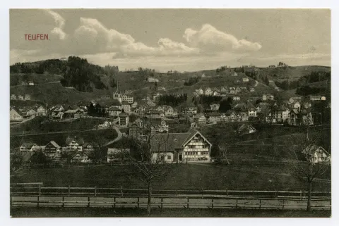 vorne Haslenstrasse, Schönenbüel, mit Bahnhof, Krankenhaus, Bad Sonder, Blick zu Frölichsegg, Schäflisegg, Hüslersegg (vgl. Hc.15-21)