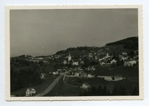 Blick zu Froher Aussicht, Eggli, mit Sammelbüel, beiden Dorfkirchen, Zeughaus, Fernblick