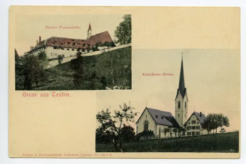 Von links oben im Uhrzeigersinn: Kloster Wonnenstein; Alte Kath. Kirche