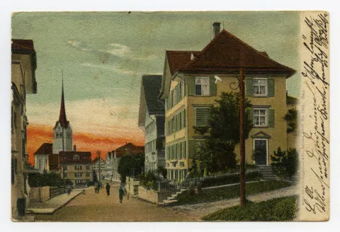 mit Grubenmannkirche. Fussgänger auf Strasse (vgl. Hc.20-10)