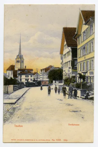 mit Grubenmannkirche und Dampfzug-Komposition Richtung büeler/Gais, posierende Kinder