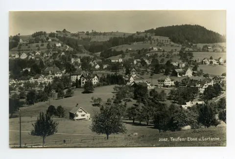 vom Schönenbüel aus gesehen, mit Bahnhof und Krankenhaus. Blick zur Hüslersegg (vgl. Hc.19-03)