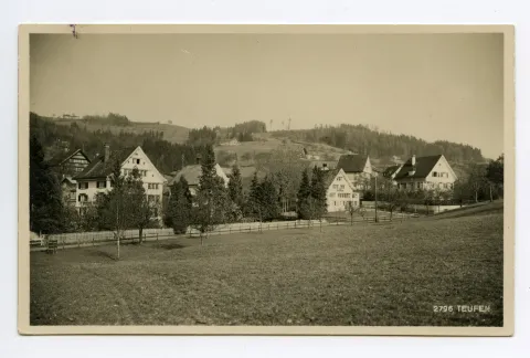 an Speicherstrasse (Höhe ehem. Spital): Kinderheim Wachter (Oertlishaus, links), Pension Meier (Referenzvergleich: Hc.08-95, Hc.20-13)