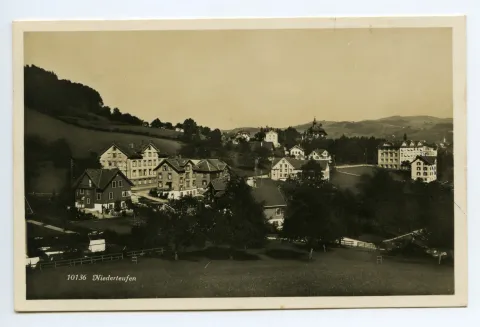 mit Textilfabriken und Villa Tobler (Höhenblick), Eggli; Blick nach Osten