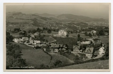 vom Gebiet Stäheli/Gstalden gesehen: Abzweiger Steiner-Strasse. Blick via Sitterviadukt (BT-Brücke) nach Winkeln