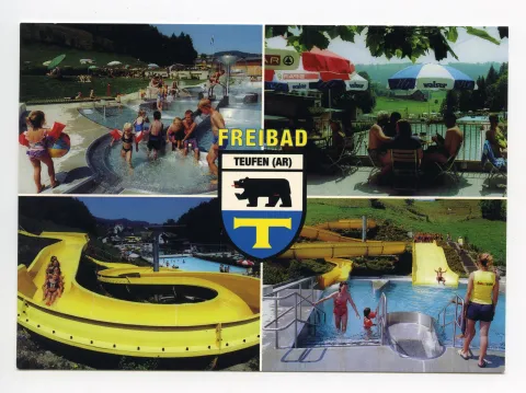 mit Badegästen und 2x mit Rutsche