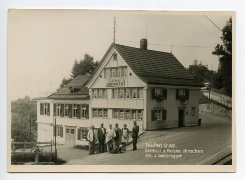 (vor der Verschiebung), Ansicht mit Personen davor, Zahnradstange der Eisenbahn erkennbar (vgl. Hc.08-52, Motiv identisch, um 1910 datiert – Karte mit Braunstich) 1939 (Neuauflage des alten Motives?)
