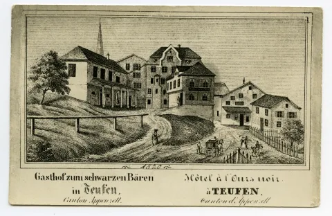 (erbaut 1555, Abbruch 1856), Karte zeigt die Ansicht der Stichvorlage aus Nordwesten (1820)
