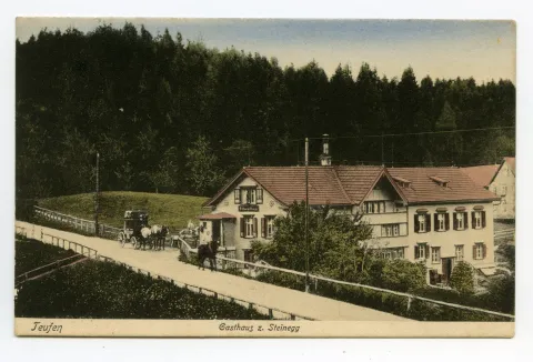 Ansicht aus Westen mit Postkutsche (vgl. Ho.08-42, Poststempel 1906)