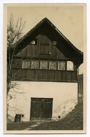 Ansicht Einzelgebäude, Kornspeicher, (um 1940 abgebrochen und beim Moosbänkli als Ferienhaus wieder aufgestellt)