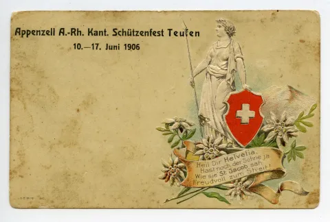 Festkarte mit Prägung/Relief, Helvetia und Edelweissen