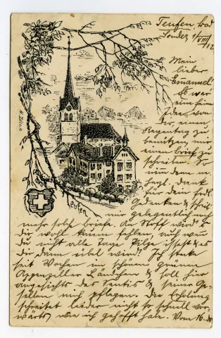 Druck nach gezeichneter Vorlage der evang. Kirche in Schmuckrahmen