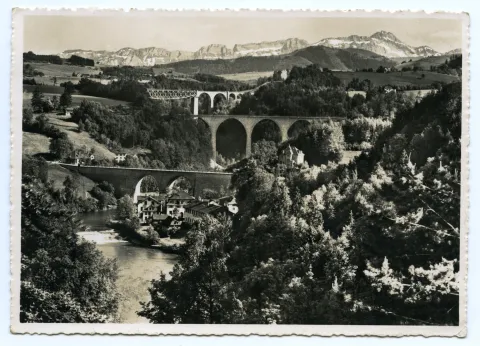Ansicht der drei Sitterbrücken, hinterste: Sitterviadukt (vorderste: Fürstenlandbrücke ist nicht sichtbar) (vgl. Ho.37-022)